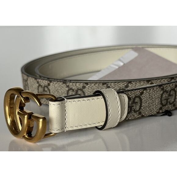 Gucci Women’s Leather GG Thin Width Belt Beige/Brown 110/44 409417 NWT - Picture 5 of 13
